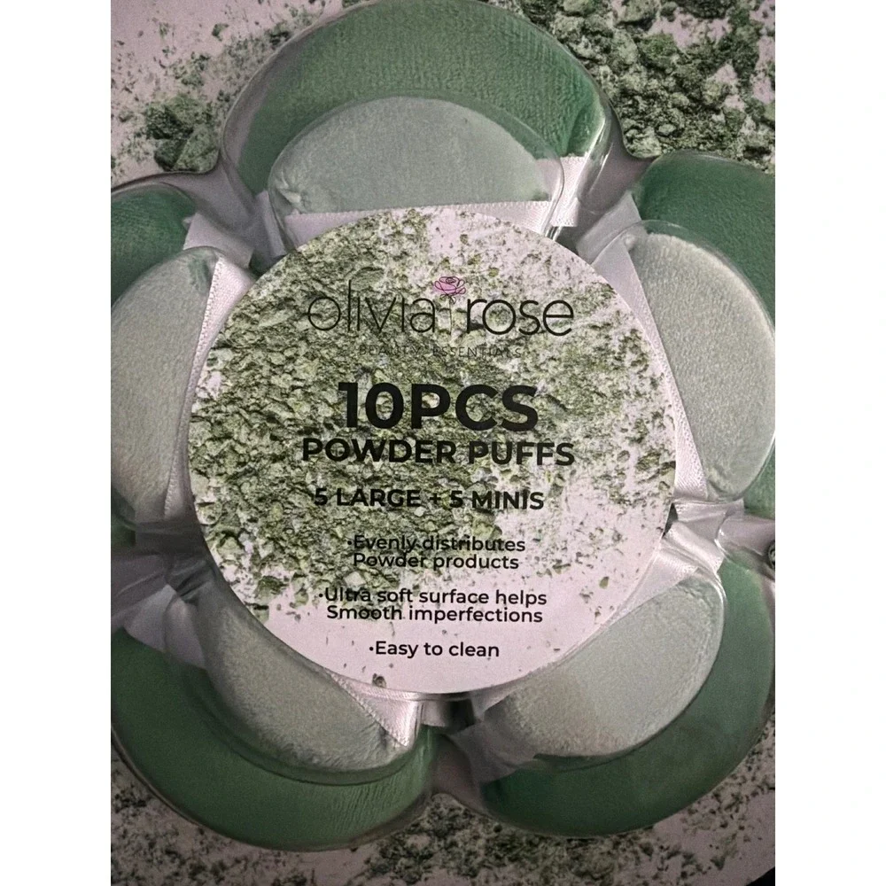 Olivia Rose 10 Piece Powder Puff Set 5 Large 5 Mini Green Makeup Applicators NEW